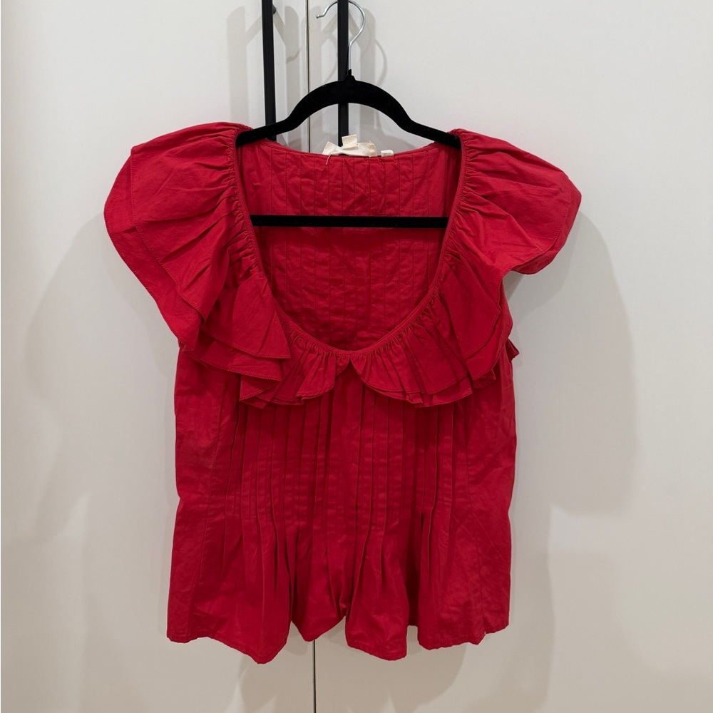 Red Ruffled Women's Blouse